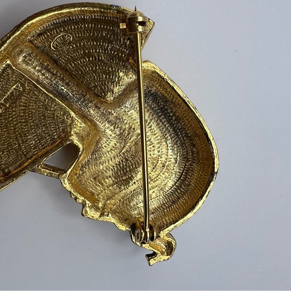Rare Sphinx Egyptian Revival Vintage Gold Tone Pharaoh Brooch w/ Colorful Accent - Picture 6 of 6